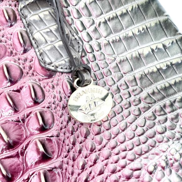 BRAHMIN Ombre Melbourne Mini Misha‎ Satchel Garnet Gray Gag Croc Embossed - Picture 6 of 11